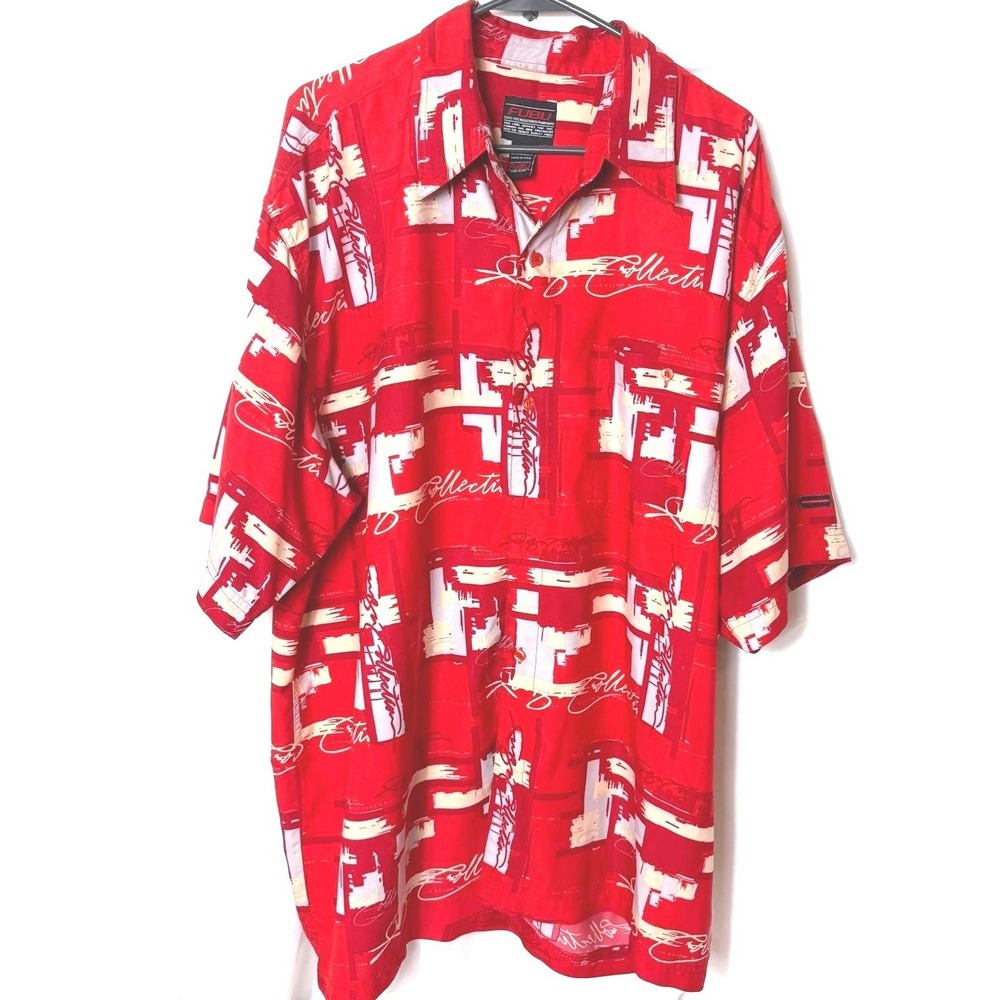"FUBU Button Up Shirt XXL‎ Red Y2K Hip Hop Streetwear Short Sleeve"